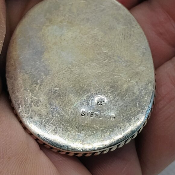 Large Oval Lapis Lazuli Gemstone Pendant Sterling Silver Rope Border - Picture 5 of 7